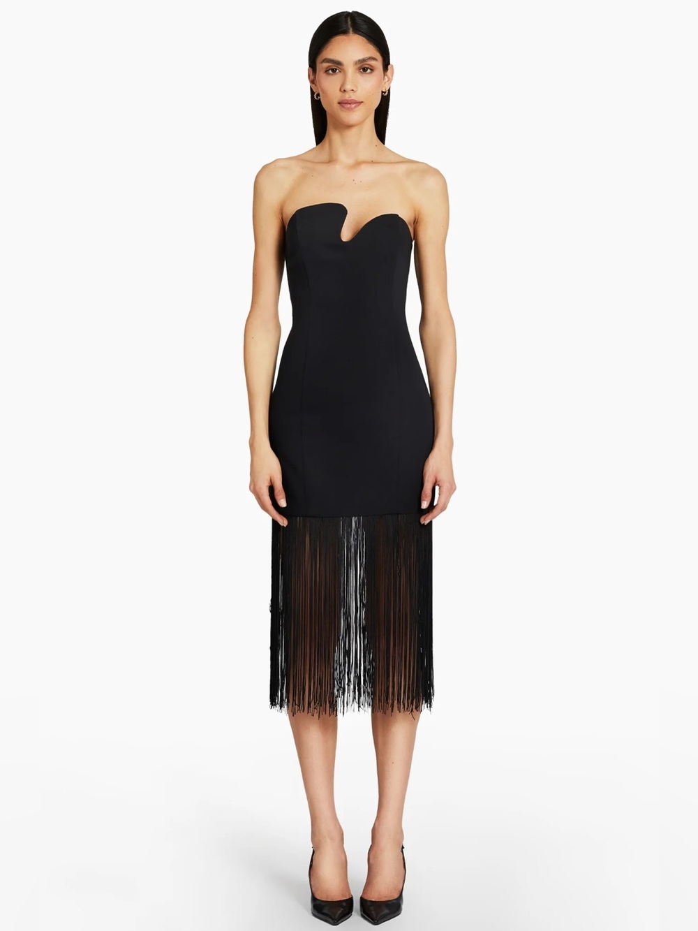 Amanda Uprichard STRAPLESS PUZZLE DRESS WITH FRINGE